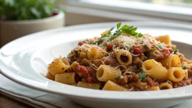 A family enjoying a homemade ditalini pasta recipe meal together at the dinner table, smiling and chatting.
