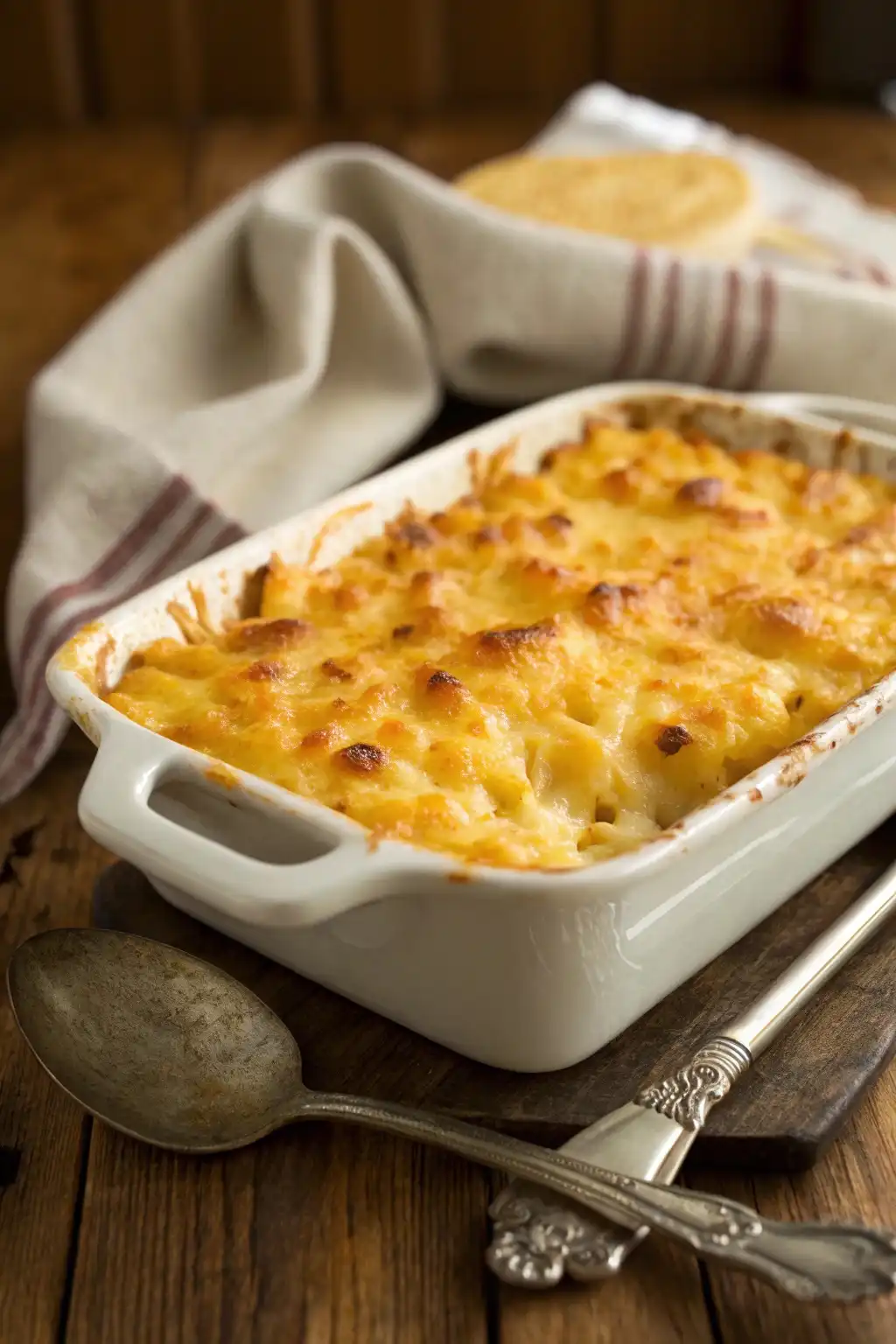 cracker barrel macaroni and cheese recipe​ fresh out of the oven with a golden, bubbly cheese crust.