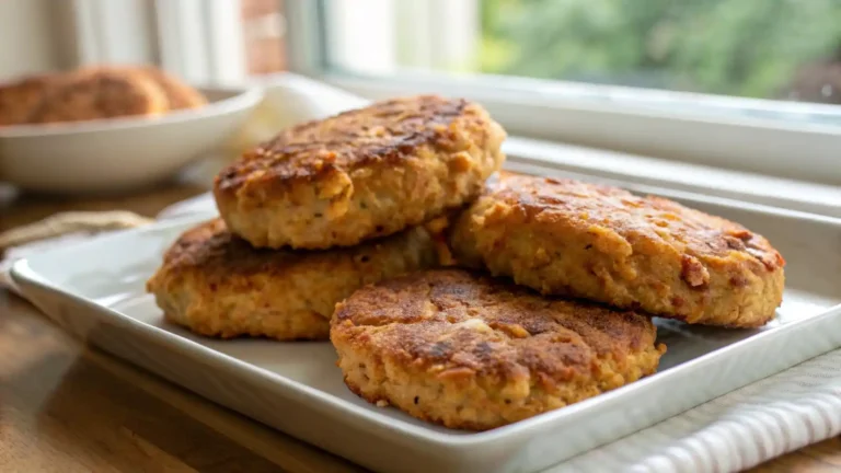 Classic and spicy Tyson chicken patties air fryer with dipping sauces on a wooden board