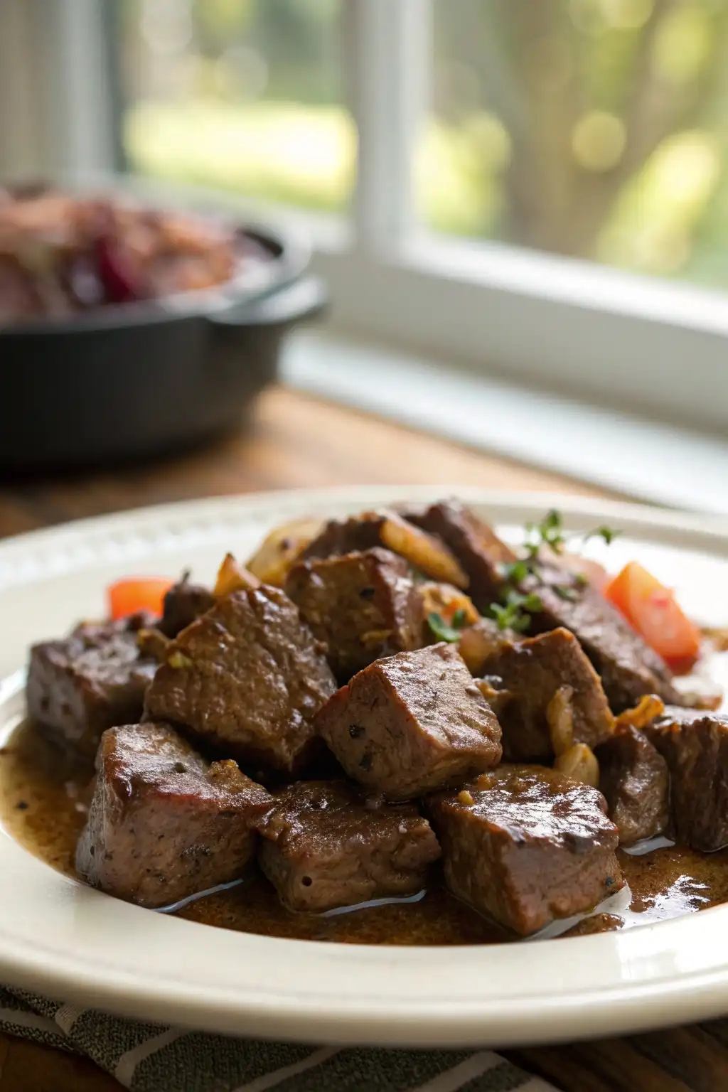 Close-up of a plated deer meat cube steak recipe with rich texture and natural lighting, showcasing a tender cut smothered in gravy with true-to-life colors and no background distractions.
