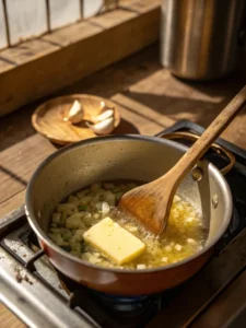 Garlic butter melting in saucepan