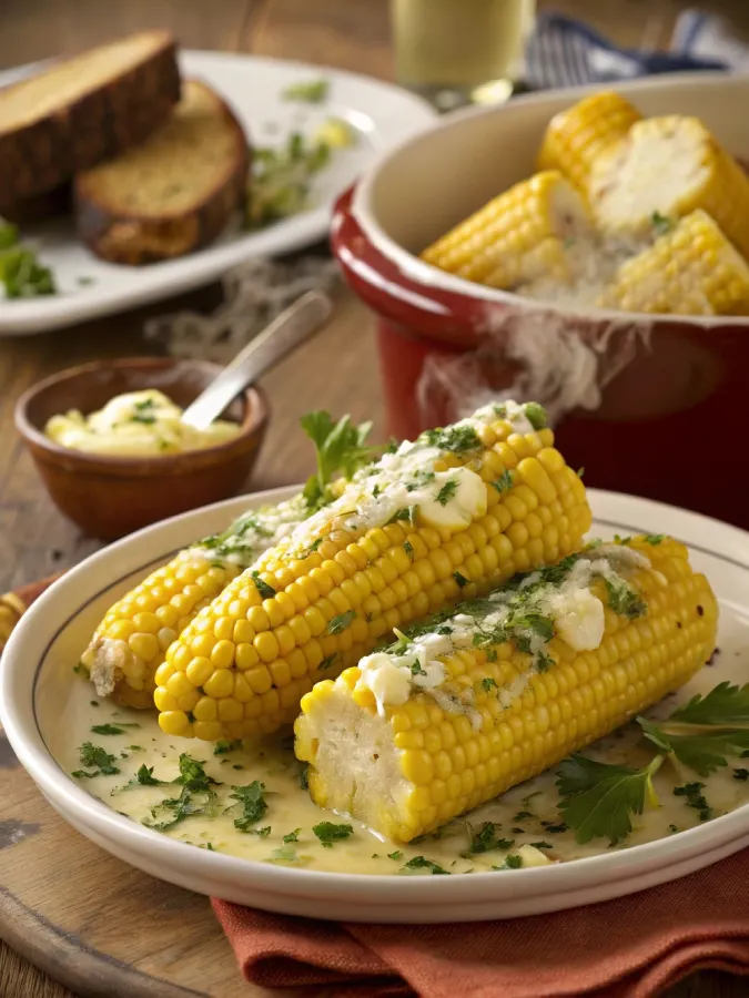 serving crock pot corn on the cob with butter