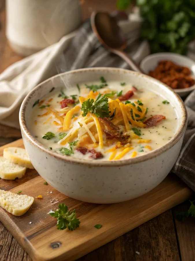 Crock pot crack potato soup with cheddar