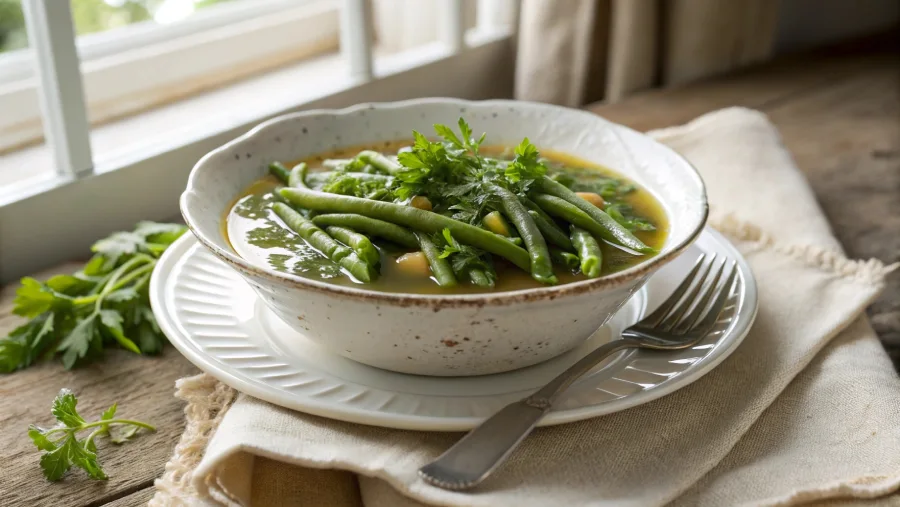 slow cooker green beans simmering