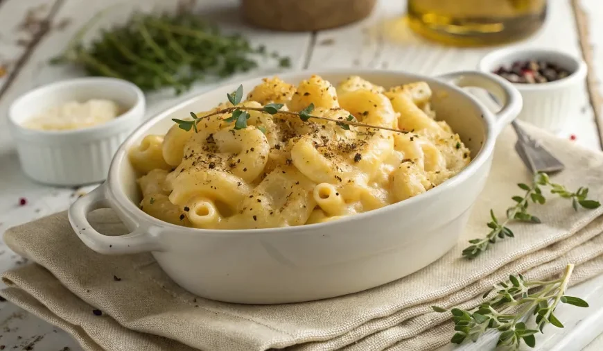 served crock pot mac and cheese in bowl