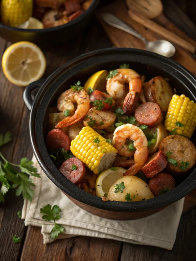 Crock pot shrimp boil with corn and sausage