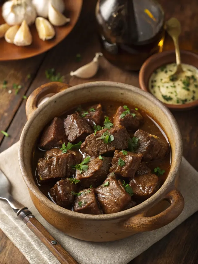 Crock-pot steak bites in garlic butter sauce