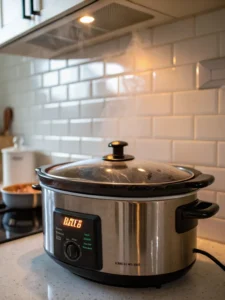 Crock pot cooking steak bites on low setting