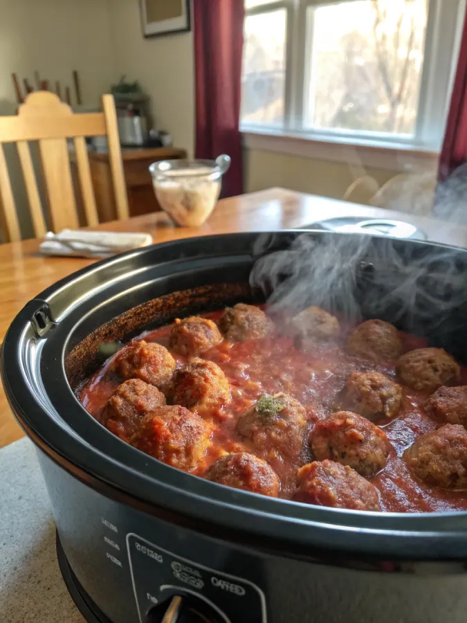 frozen meatballs in crock pot with marinara