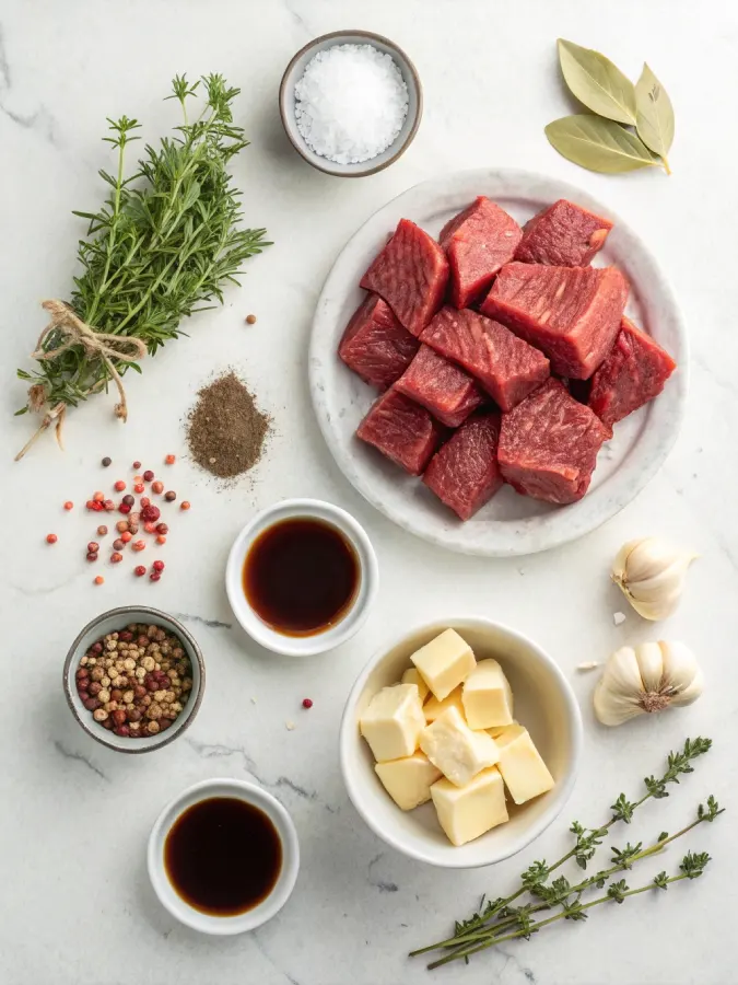 Ingredients for garlic butter steak bites in crock pot