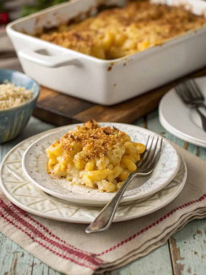 Served Paula Deen mac and cheese with crunchy topping