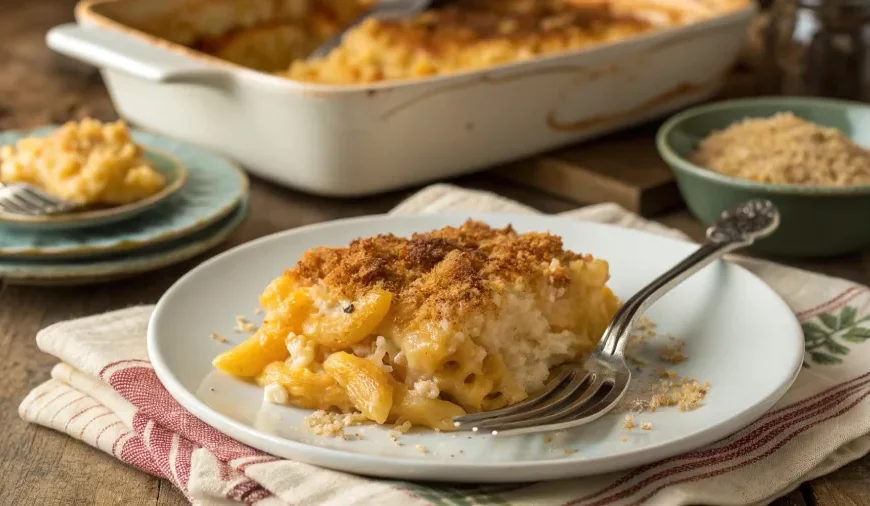 Served Paula Deen mac and cheese with crunchy topping