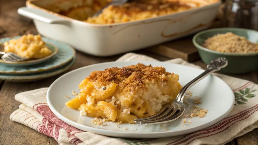 Served Paula Deen mac and cheese with crunchy topping