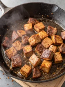 Searing steak bites before slow cooking