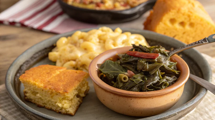 Served crock pot collard greens on plate