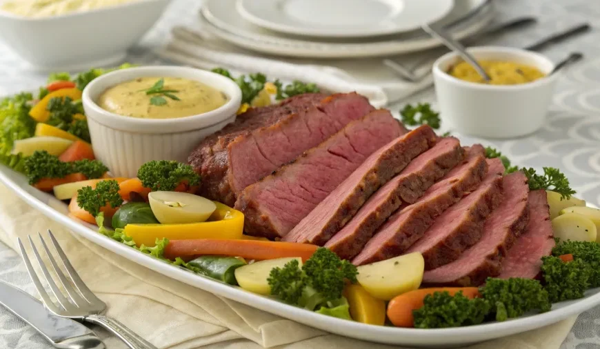 serving corned beef in crock pot with vegetables