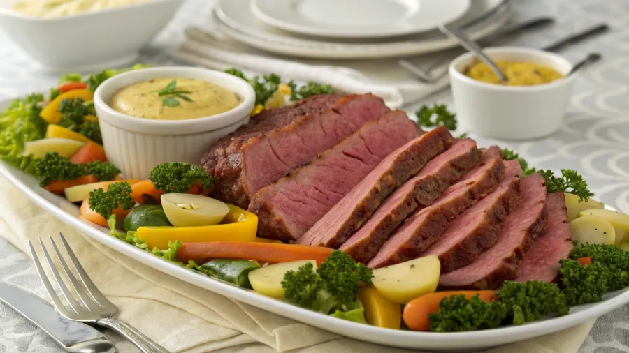 serving corned beef in crock pot with vegetables