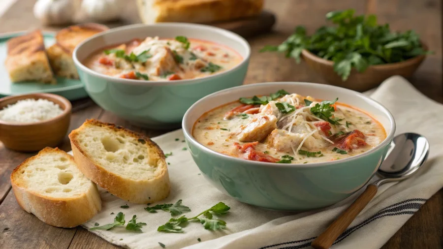 serving crock pot creamy chicken parmesan soup