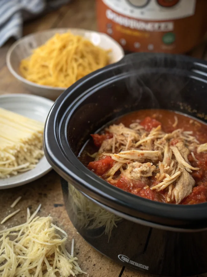 Shredding chicken for crock pot spaghetti