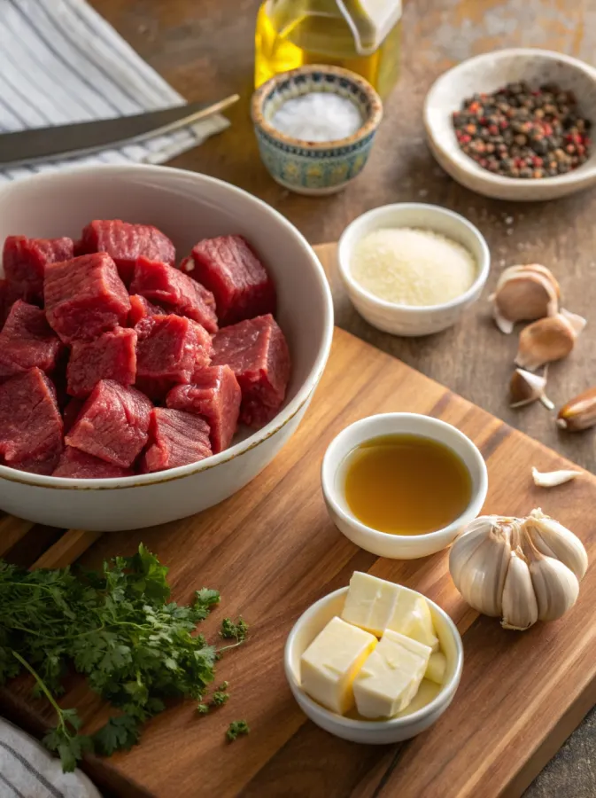 Ingredients for steak bites in crock pot