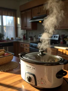 Crock pot cooking steak bites until tender