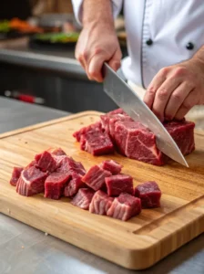 Trimming steak for steak bites in crock pot