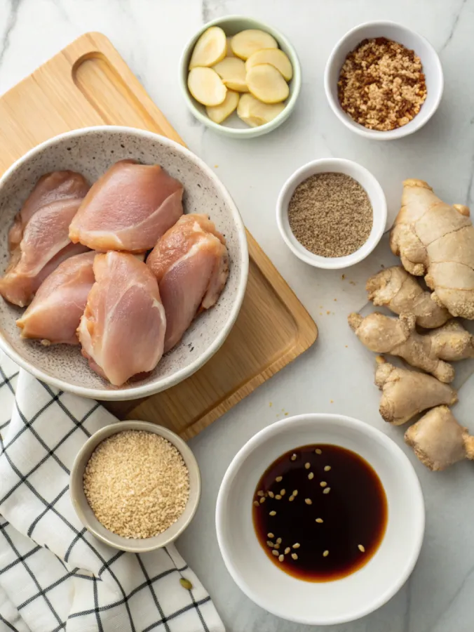 Honey teriyaki crock pot ingredients arranged for slow cooking