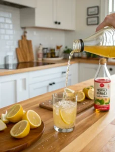 Apple cider vinegar added to Himalayan pink salt drink for seniors