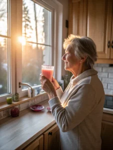 Senior drinking Himalayan pink salt wellness tonic