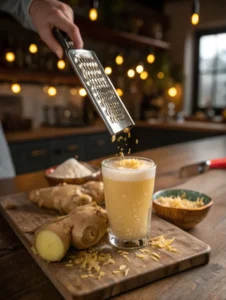 Grated ginger added to homemade Mounjaro drink