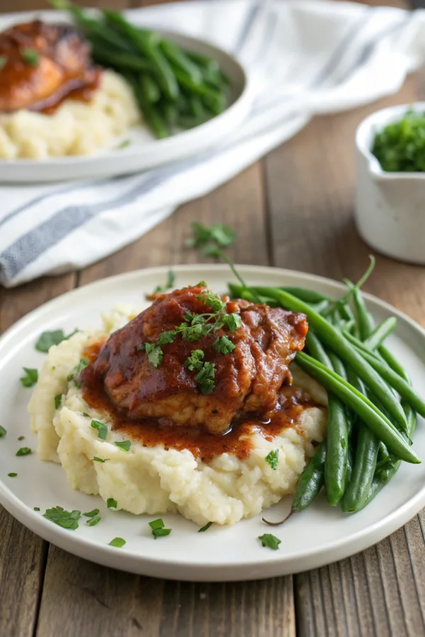 BBQ Chicken Thighs Simmering in Crock Pot