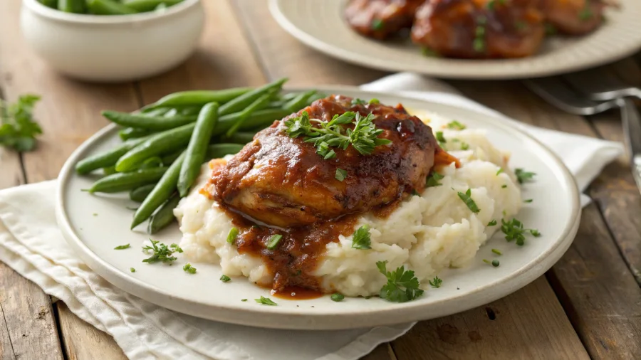 BBQ Chicken Thighs Simmering in Crock Pot
