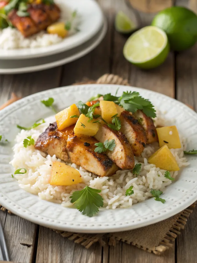 BBQ Chicken with Pineapple Served on Rice