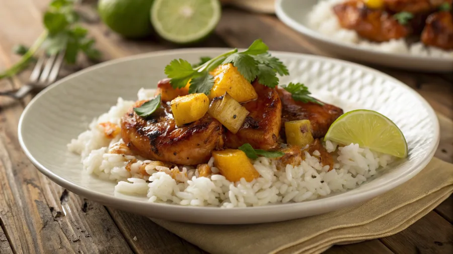 BBQ Chicken with Pineapple Served on Rice
