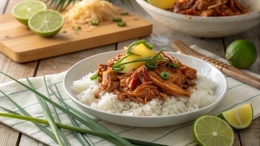 BBQ Hawaiian Chicken Crock Pot Served Over Rice