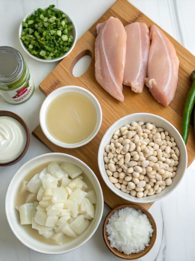 Chicken white chili crock pot ingredients laid out