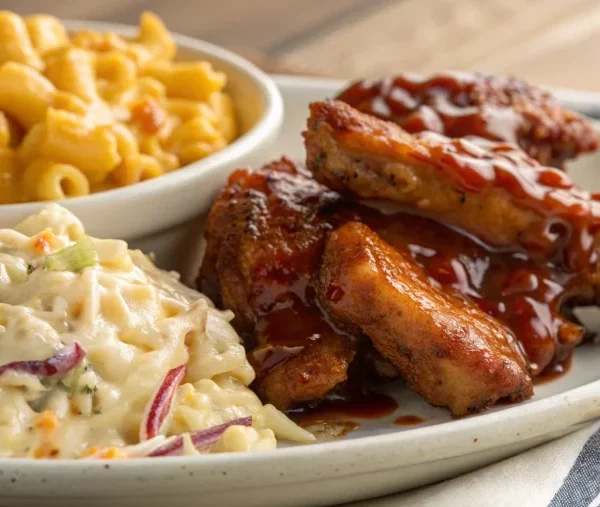 BBQ crock pot chicken fingers served with sides