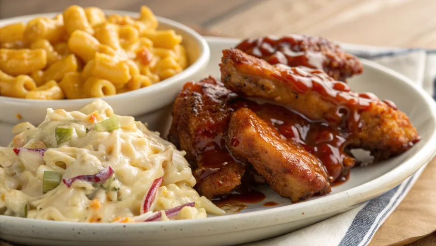 BBQ crock pot chicken fingers served with sides