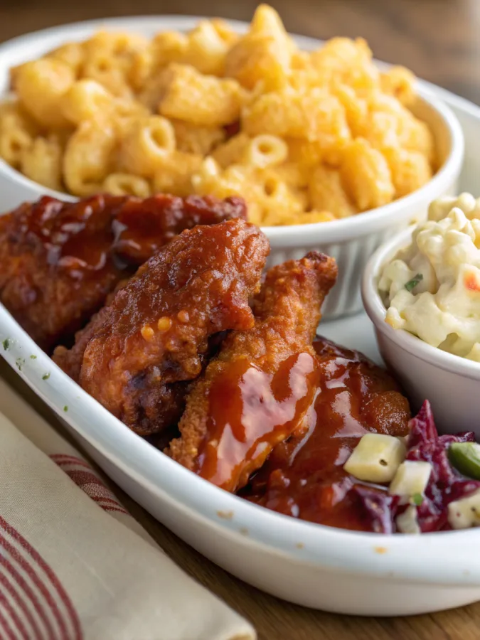 BBQ crock pot chicken fingers served with sides