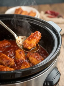 Thickened sauce on chicken fingers in crock pot