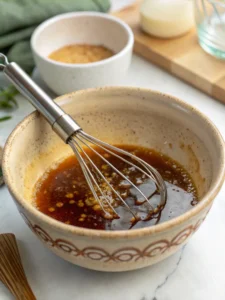 Mixing teriyaki sauce and honey for chicken
