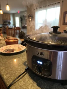 crock pot set to low cooking bbq chicken tenders