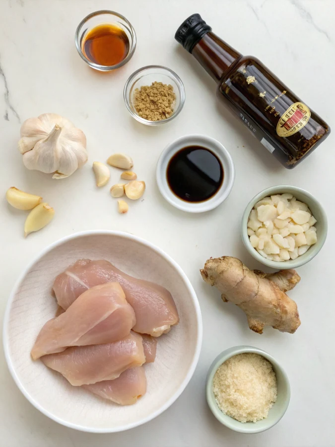 crock pot teriyaki chicken ingredients flat lay