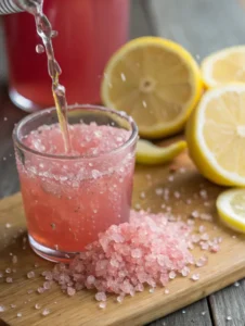 lemon juice squeezed into pink salt diet drink