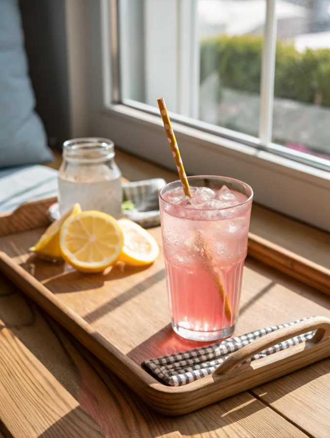 Served Himalayan pink salt drink for seniors