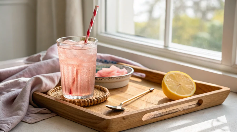 Served Himalayan pink salt drink for seniors