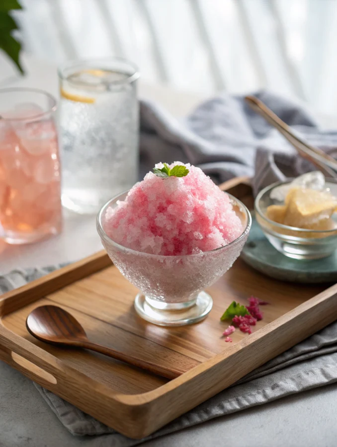 Japanese pink salt and ice recipe in glass bowl