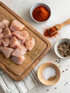 Chicken bites seasoned with salt, pepper, and paprika