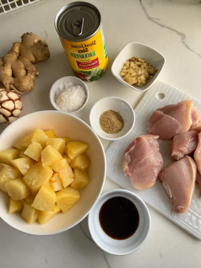 Ingredients for pineapple teriyaki chicken in crock pot