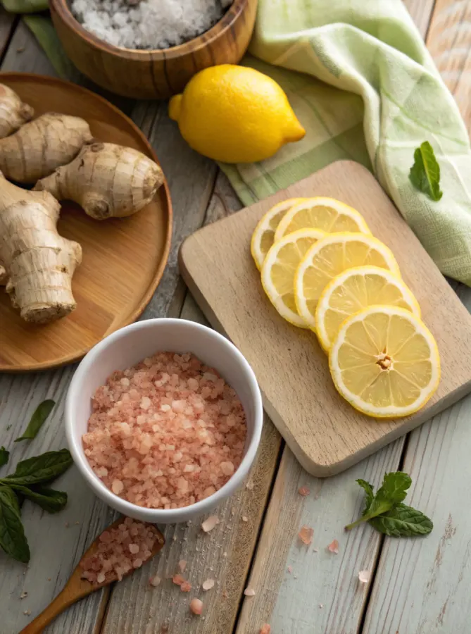 Ingredients for homemade Mounjaro pink salt drink